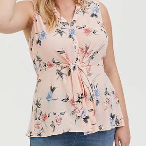 TORRID PINK PEPLUM TIE FRONT SLEEVELESS BLOUSE